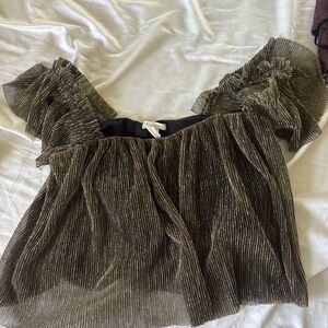 Urban Outfitters Black & Gold Off-Shoulder Pleated Crop Top